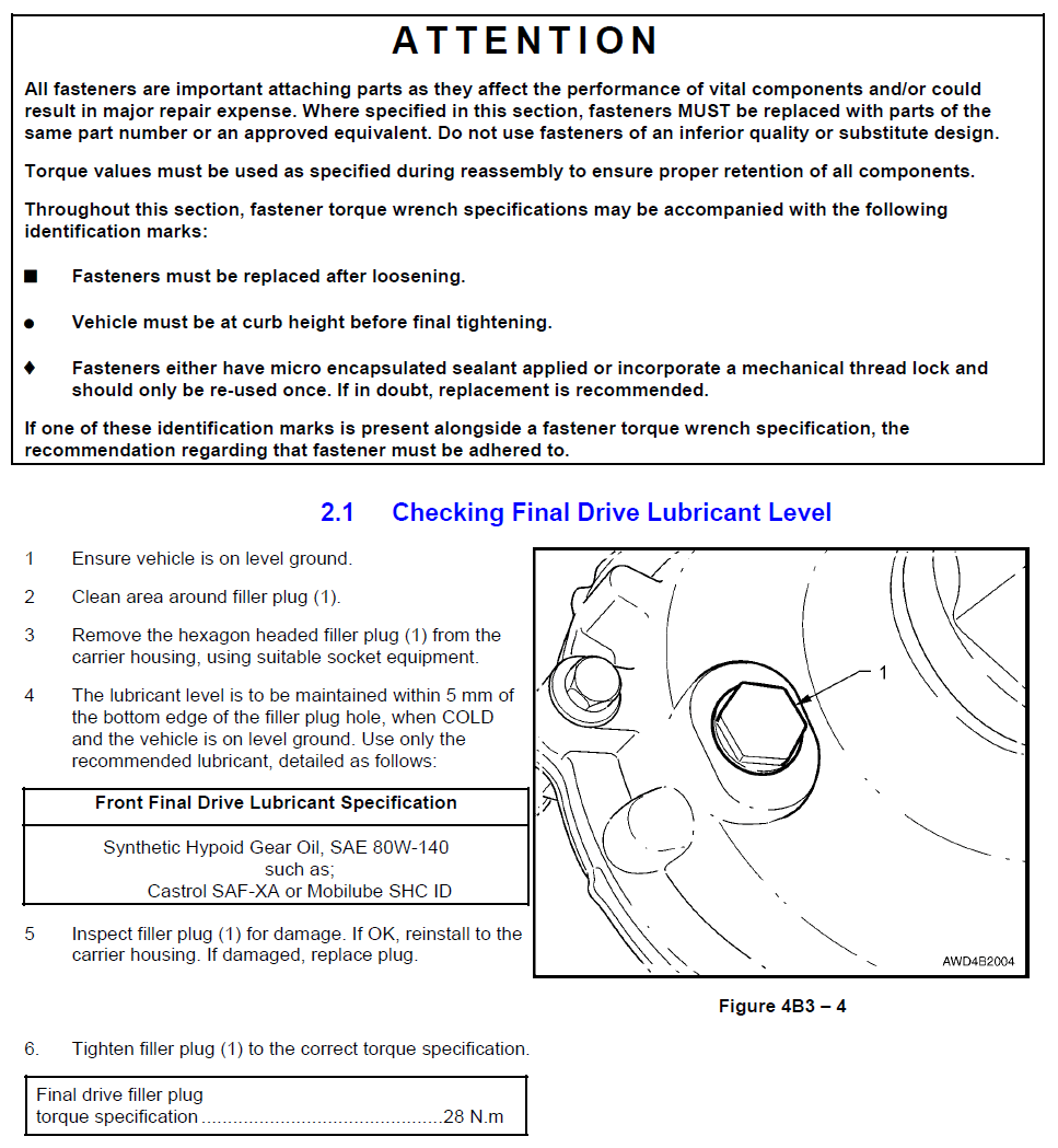 Front Differential Service Guide Holden Adventra